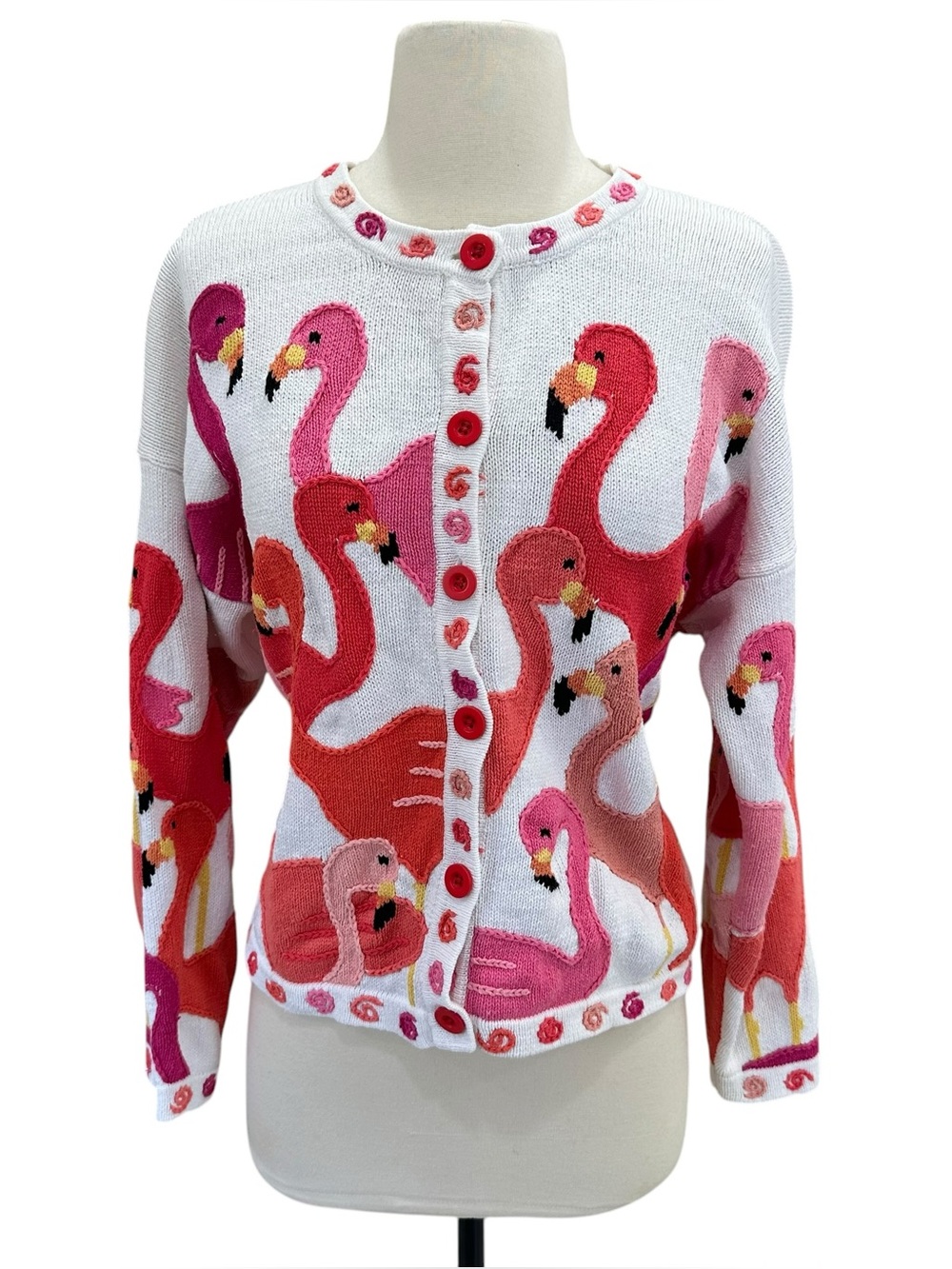Design Options by Philip & Jane Gordon Large Flamingo Knit Cardigan Sweater RARE